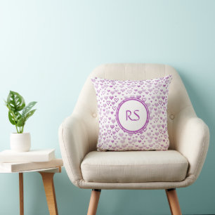Almofada Corações Decorativos Lilases Roxos Elegantes Monog