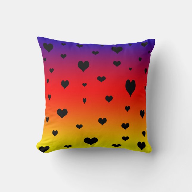 Almofada Corações Em Uma Cor Arco-Íris, Jogar Um Cushion. (Frente)