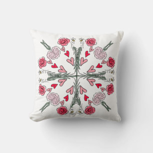 Almofada Corações Fofos Abelhas Rosas Desenhos Florais Româ