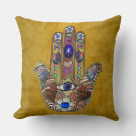 Almofada Corações Hamsa Flores Opala Arte em Ouro
