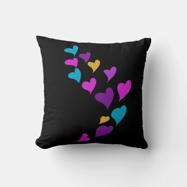 Almofada Corações Lindos Pingando Rosa Amarelo Azul Preto (Frente)