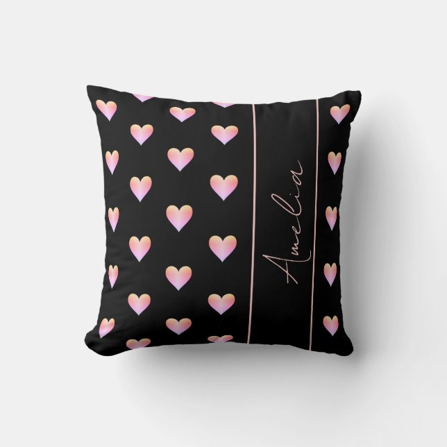 Almofada Corações Modernos Cor-de-Rosa Preto Personalizado (Frente)