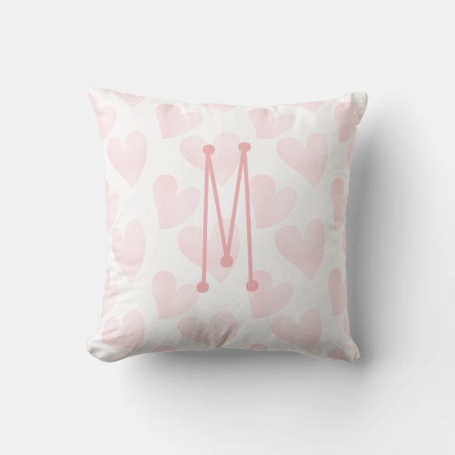 Almofada Corações Monogramados Rosa Pastel Sonhador (Frente)