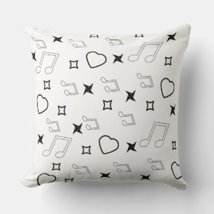 Almofada Corações Musicais Mínimos e Estrelas Rabiscos Pret
