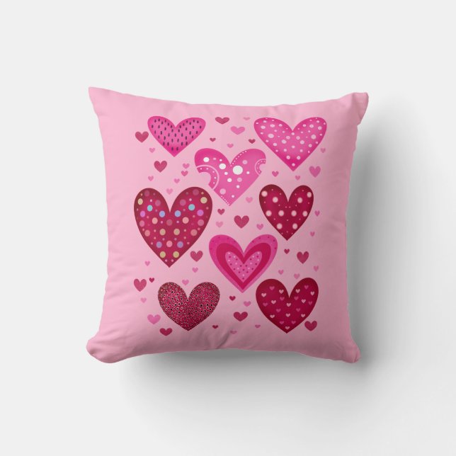 Almofada Corações Padronizados Rosa e Vermelho (Frente)