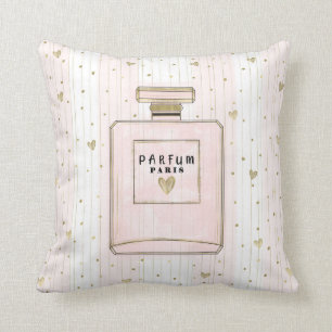 Almofada Corações Rosa e Dourado Paris Perfume Chic Moda