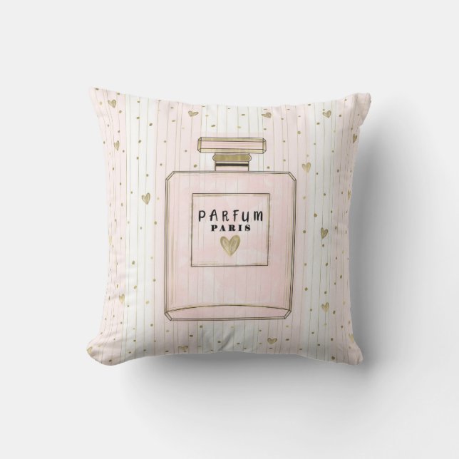 Almofada Corações Rosa e Dourado Paris Perfume Moda Chic (Frente)