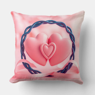 Almofada Corações Rosa e Fita Simbolizando Romance e Amor