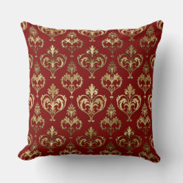 Almofada Corações Vermelhos e Dourados Elegantes Damask do