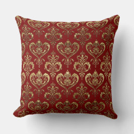 Almofada Corações Vermelhos e Dourados Elegantes Damask do