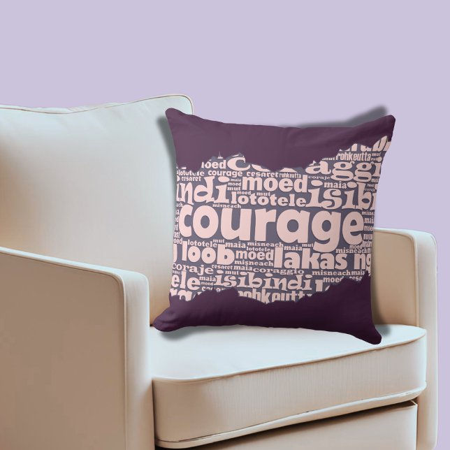 Almofada Coragem sofisticada Padrão de Palavra Rosa Púrpura (Sophisticated Courage Word Pattern Pink Purple Throw Pillow)
