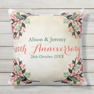 Almofada Coral botânico do aniversário de casamento da