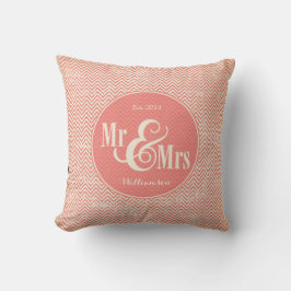 Almofada Coral Chevron, travesseiro "Sr. & Sra.", personali