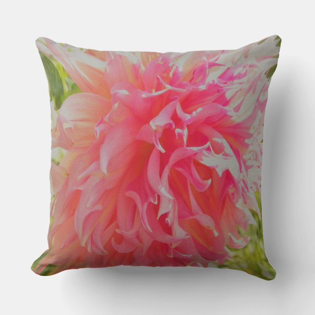 Almofada Coral Elegante e Dália Decorativa Rosa (Frente)