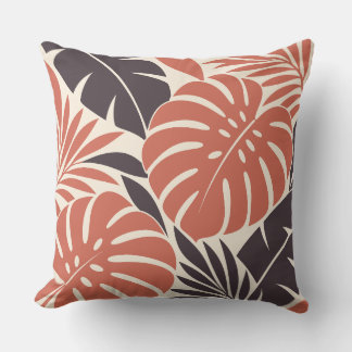 Almofada Coral Plum Tropical Leaf Silhouette