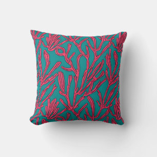 Almofada Coral Reef Rosa e Teal abstrato