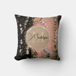 Almofada Coral rosa e Moedas Pretas - Largura Personalizada