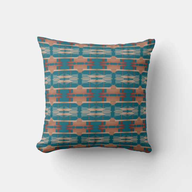 Almofada Coral Rust Beige Teal Desert Southwest Art (Frente)