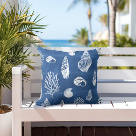 Almofada Coral Shells Blue White Outdoor Travesseiro