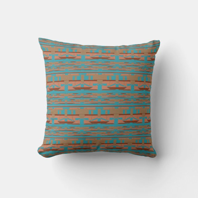 Almofada Coral Tan Rust Turquoise Southwest Art Azulejo Row (Frente)