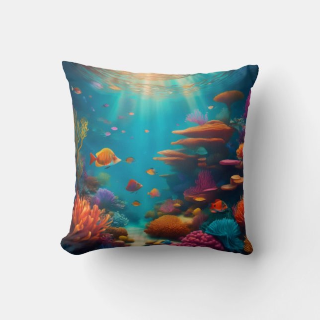 Almofada Coral Tropical com Cores Vibrantes (Frente)