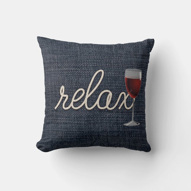 Almofada corda "relaxe" e vinho em denim (Frente)