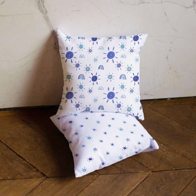 Almofada Cores d'água Sol em Azul Reversível (Watercolor Sunshine in Blue Reversible Throw Pillow)