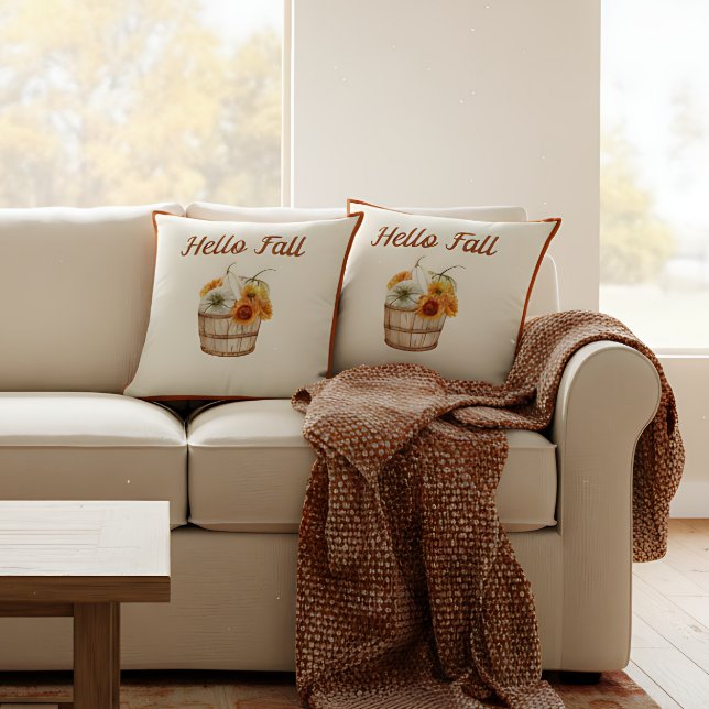 Almofada Cores de Outono em Aquarela Boho Farmhouse (Cute farmhouse pumpkin print throw pillow. )