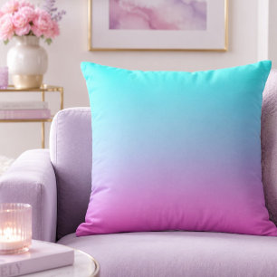 Almofada Cores de sereia gradiente roxo rosa aqua ombre