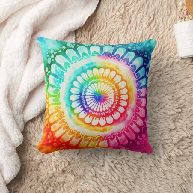 Almofada Cores do Arco-íris Tie Dye Retro Brilhante (Cobertor)