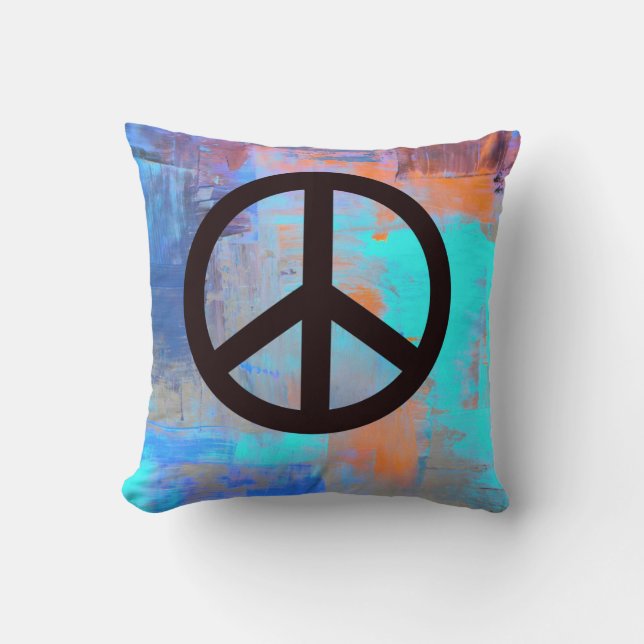 Almofada Cores "pintadas" com símbolo de paz (Frente)