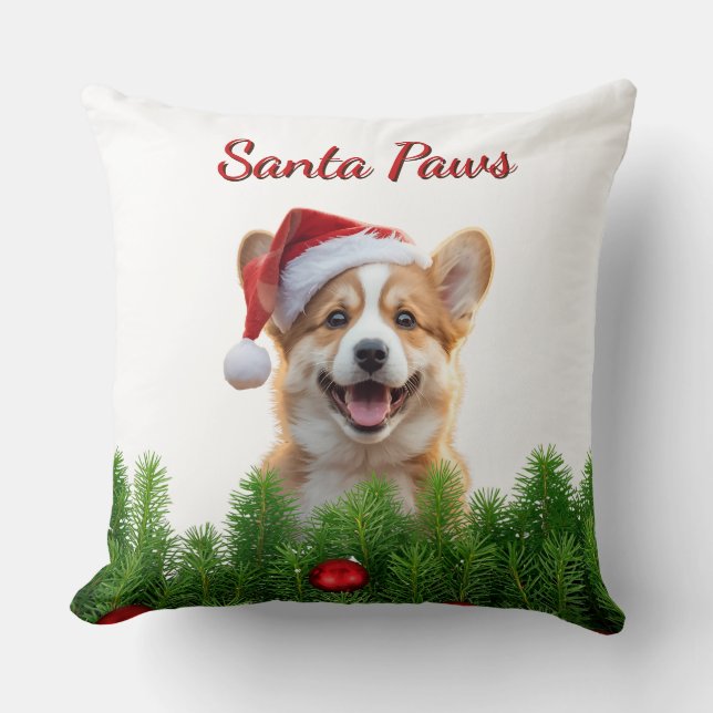 Almofada Corgi Christmas Throw Pillow – Santa Paws Design (Frente)