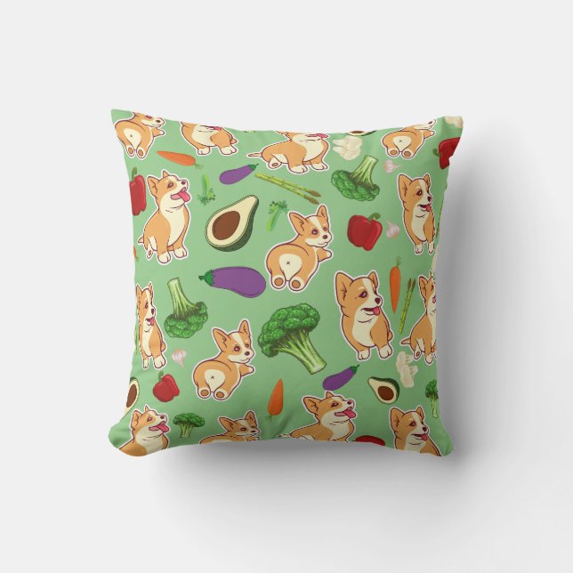 Almofada Corgi cúmulo e Comida de legumes verde (Frente)