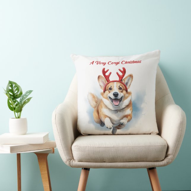 Almofada Corgi de Natal com galhadas de Reindeer saltando (Cadeira)