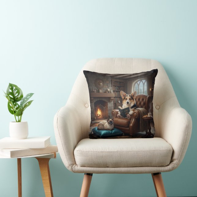 Almofada Corgi lê para gato (Cadeira)