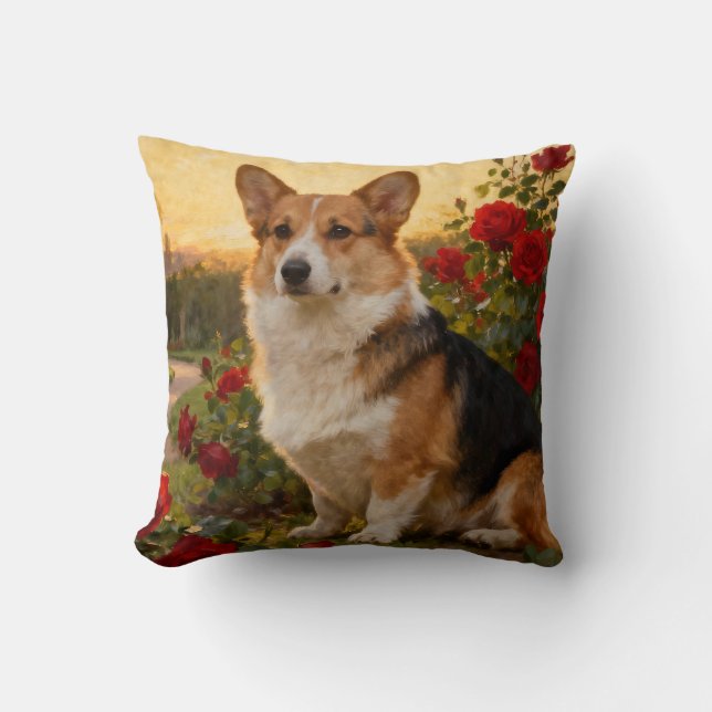 Almofada Corgi nas Rosas II (Frente)
