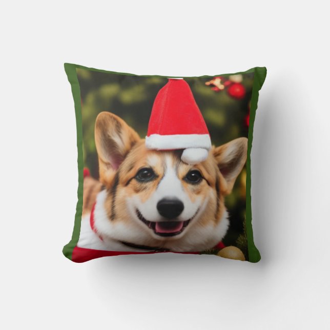 Almofada Corgi sorrindo de natal (Frente)