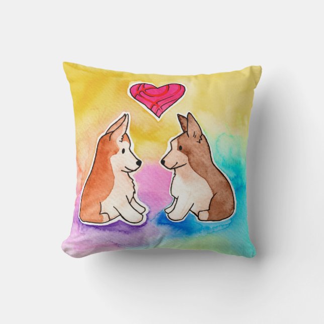 Almofada Corgis de Aquarela Cuja (Frente)
