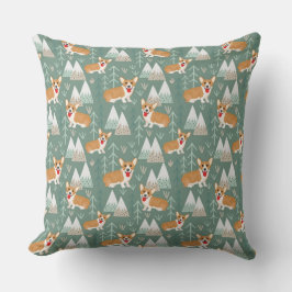 Almofada Corgis no Padrão da Floresta das Montanhas