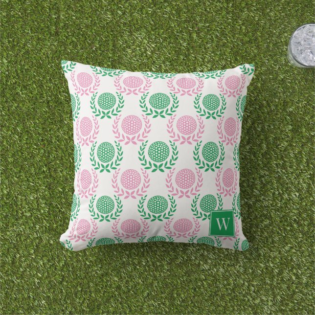 Almofada Coroa de Louro de Golfe Preppy - Rosa e Verde (Grama)