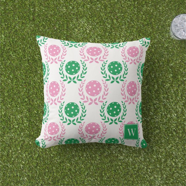 Almofada Coroa de Louros de Pickleball Preppy – Rosa e Verd (Grama)