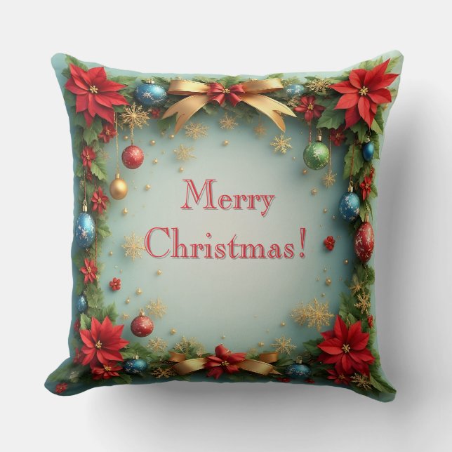 Almofada Coroa de Natal com Poinsettias (Frente)