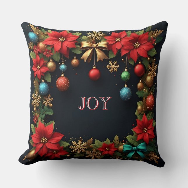 Almofada Coroa de Natal com Poinsettias (Frente)