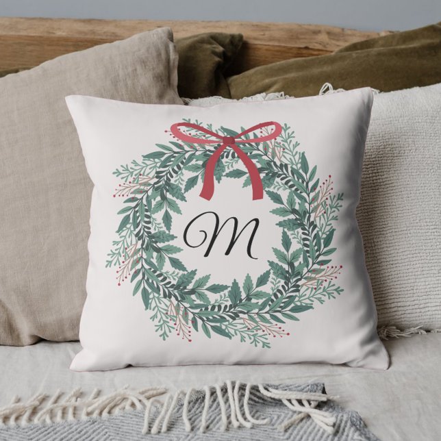 Almofada Coroa de Natal Festiva com Inicial Personalizada (Criador carregado)