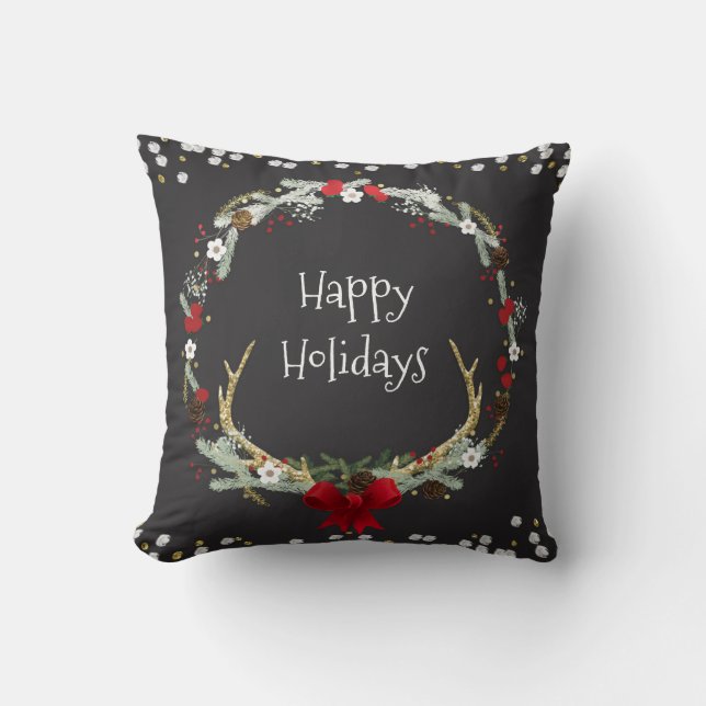 Almofada Coroa de Natal Rústica com Galhada Decoração de Fe (Frente)