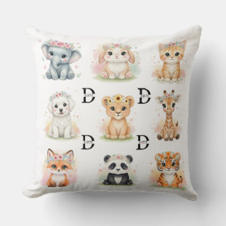 Almofada Coroa Floral Bebês Animais & Grinaldas Dupla Face