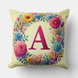 Almofada Coroa Floral com Letra A Monograma