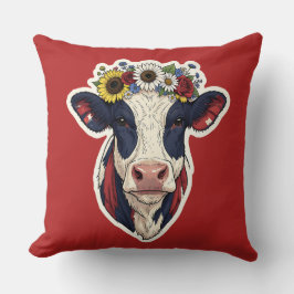 Almofada Coroa Floral Vaca Patriótica 4 de Julho
