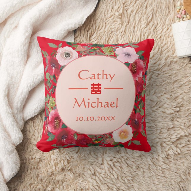 Almofada Coroa floral vermelha para chá de casamento chinês (Cobertor)