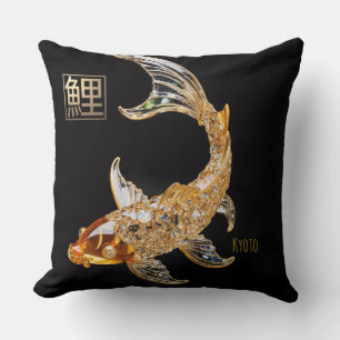 Almofada Cortar Peixe Koi De Vidro Dourado Cristal Travesse